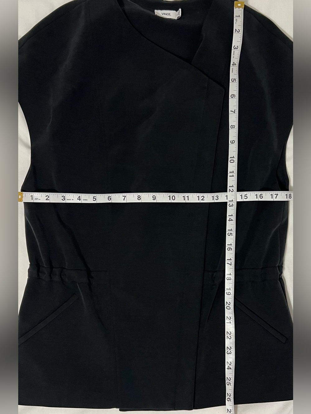 Vince Black Asymmetrical Draped Moto Vest Jacket M Quiet Luxury Minimalist - Picture 5 of 8